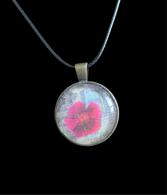 Handmade vintage vibe pink flower pendant necklace