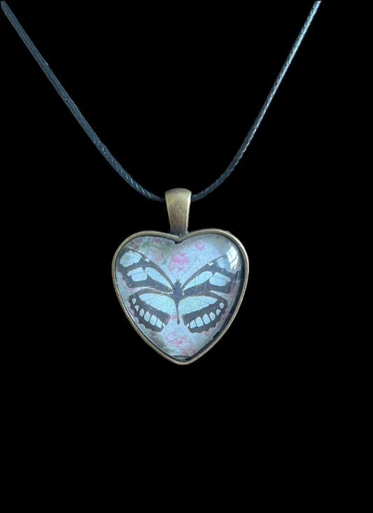 Handmade vintage vibe butterfly pendant necklace